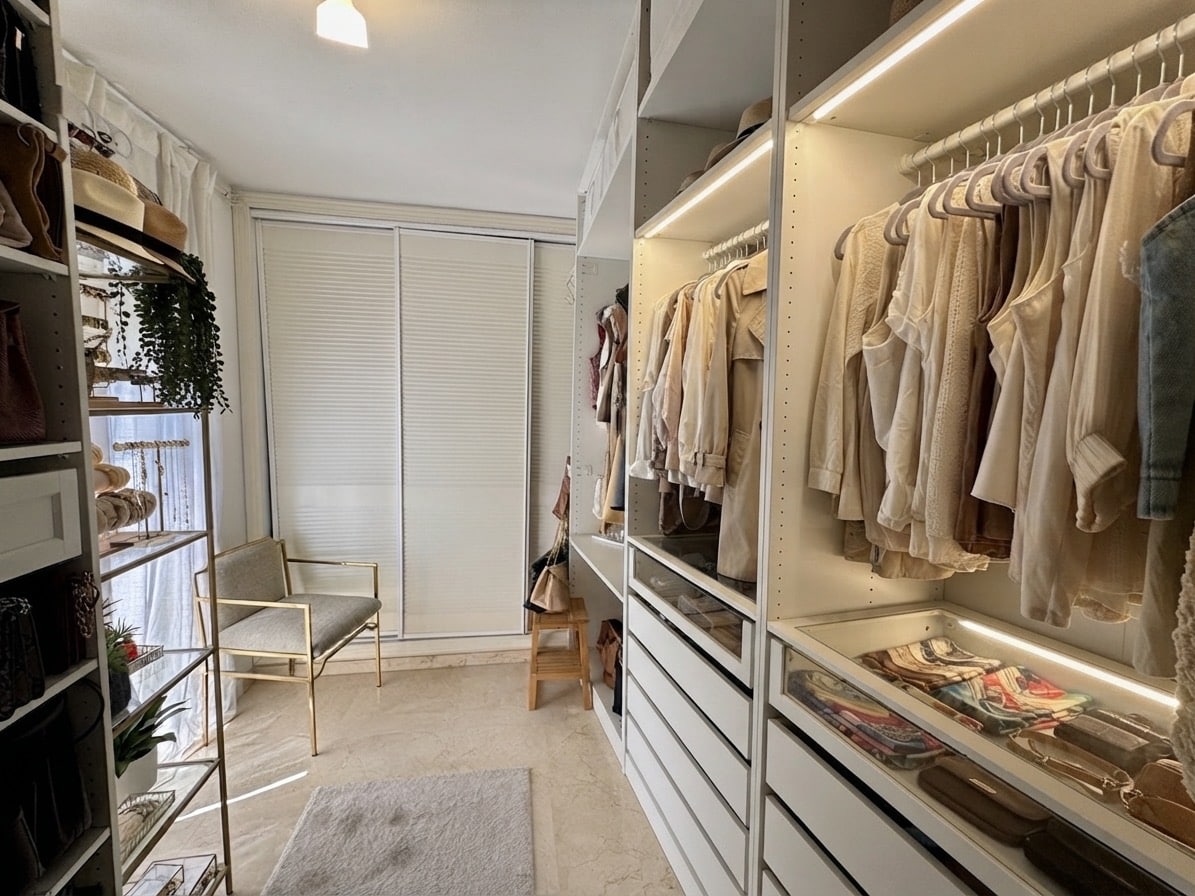 Dormitorio individual con armario como vestidor